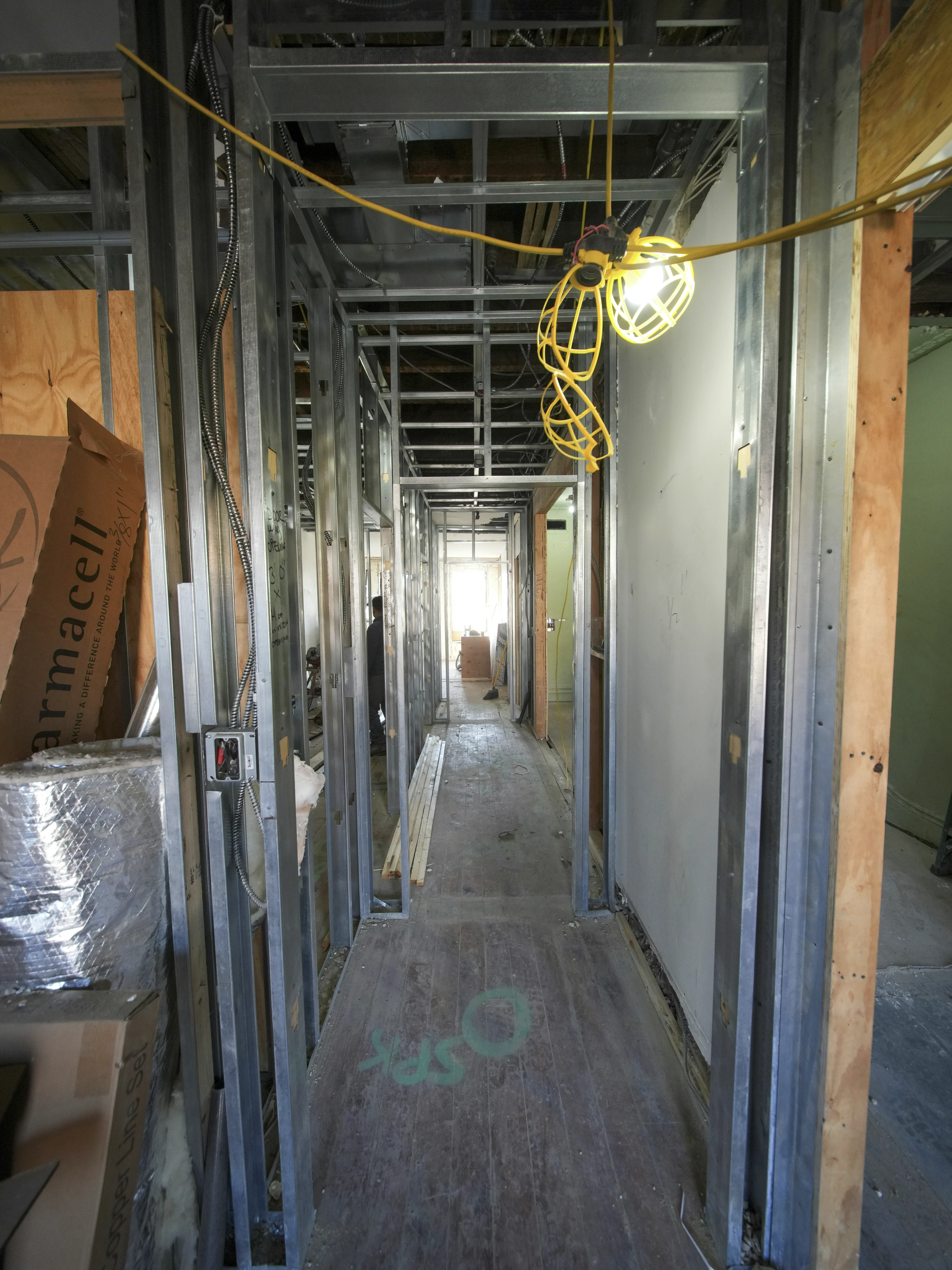 Commercial space interior during active construction